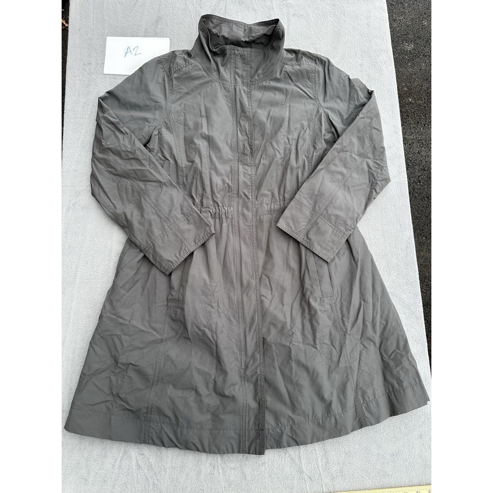 Eileen Fisher S Gray Organic Cotton Nylon A-Line Coat Jacket Drawstring Waist